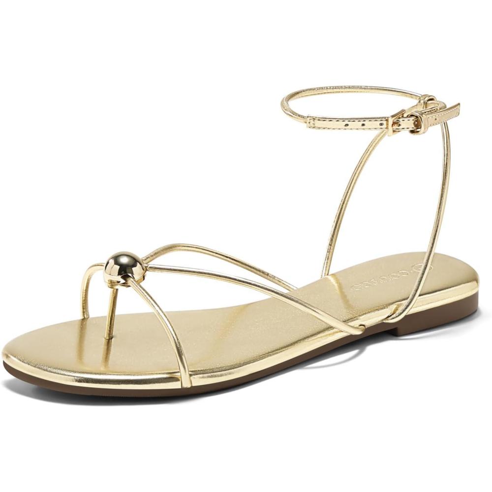 image:imageCoutgo Womens Strappy Flat Sandals Open Toe Flip Flops Sandals Ankle Strap Summer Beach ShoesGold