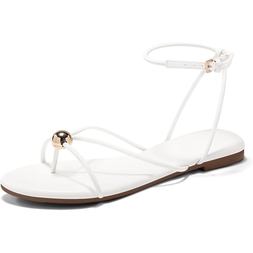 image:imageCoutgo Womens Strappy Flat Sandals Open Toe Flip Flops Sandals Ankle Strap Summer Beach ShoesWhite