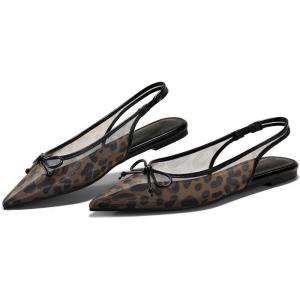 Coutgo Womens Slingback Flats Bow Closed Pointed Toe Mesh Ballet Flats Low Heel Sandals Dress Shoes(Leopard)