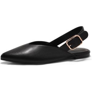 Coutgo Womens Slingback Flats Closed Pointed Toe Slip On Flat Sandals Work Office Dress Shoes(Black)