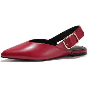 Coutgo Womens Slingback Flats Closed Pointed Toe Slip On Flat Sandals Work Office Dress Shoes(Burgundy)
