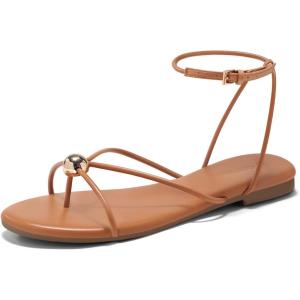 Coutgo Womens Strappy Flat Sandals Open Toe Flip Flops Sandals Ankle Strap Summer Beach Shoes(Brown)
