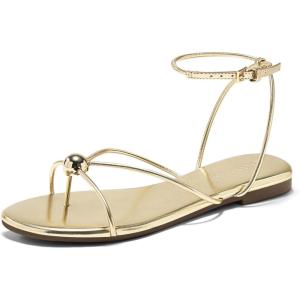 Coutgo Womens Strappy Flat Sandals Open Toe Flip Flops Sandals Ankle Strap Summer Beach Shoes(Gold)