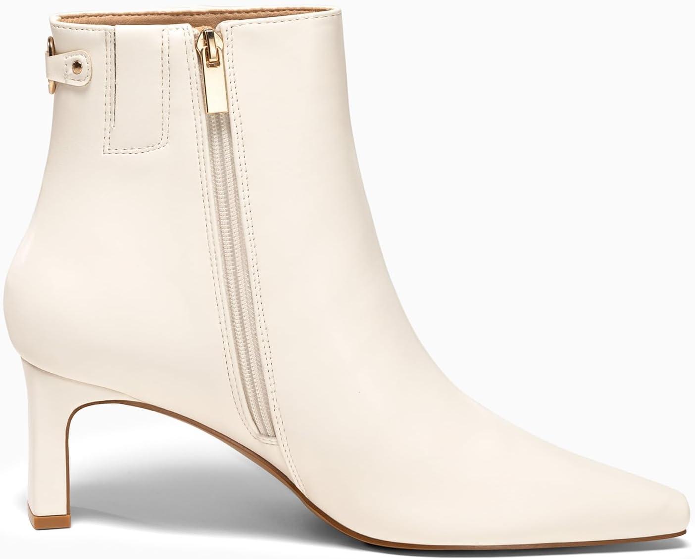 image:imageCoutgo Womens Ankle Boots Chunky Heel Closed Toe Booties Side Zipper Winter Dress ShoesBeige
