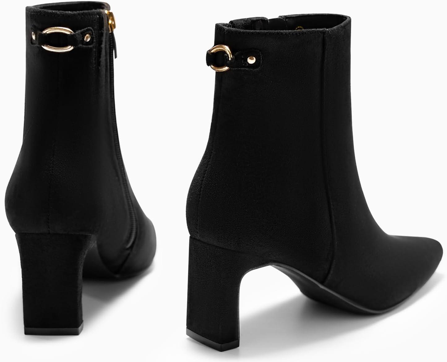 image:imageCoutgo Womens Ankle Boots Chunky Heel Closed Toe Booties Side Zipper Winter Dress ShoesBlack