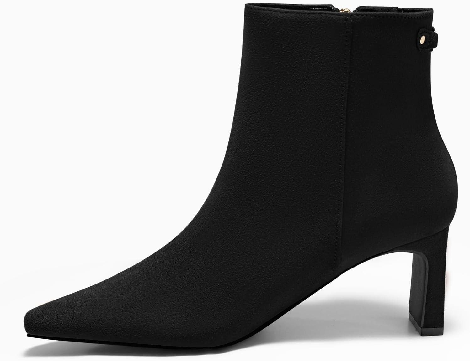 image:imageCoutgo Womens Ankle Boots Chunky Heel Closed Toe Booties Side Zipper Winter Dress ShoesBlack