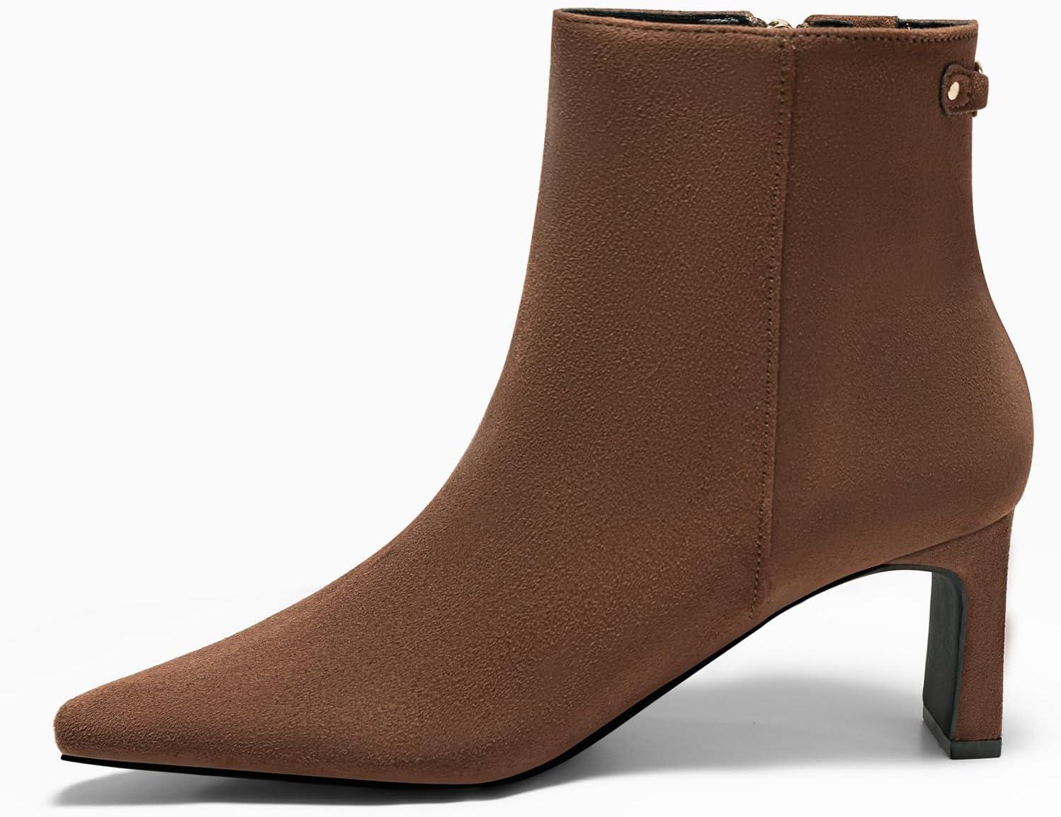 image:imageCoutgo Womens Ankle Boots Chunky Heel Closed Toe Booties Side Zipper Winter Dress ShoesCoffee