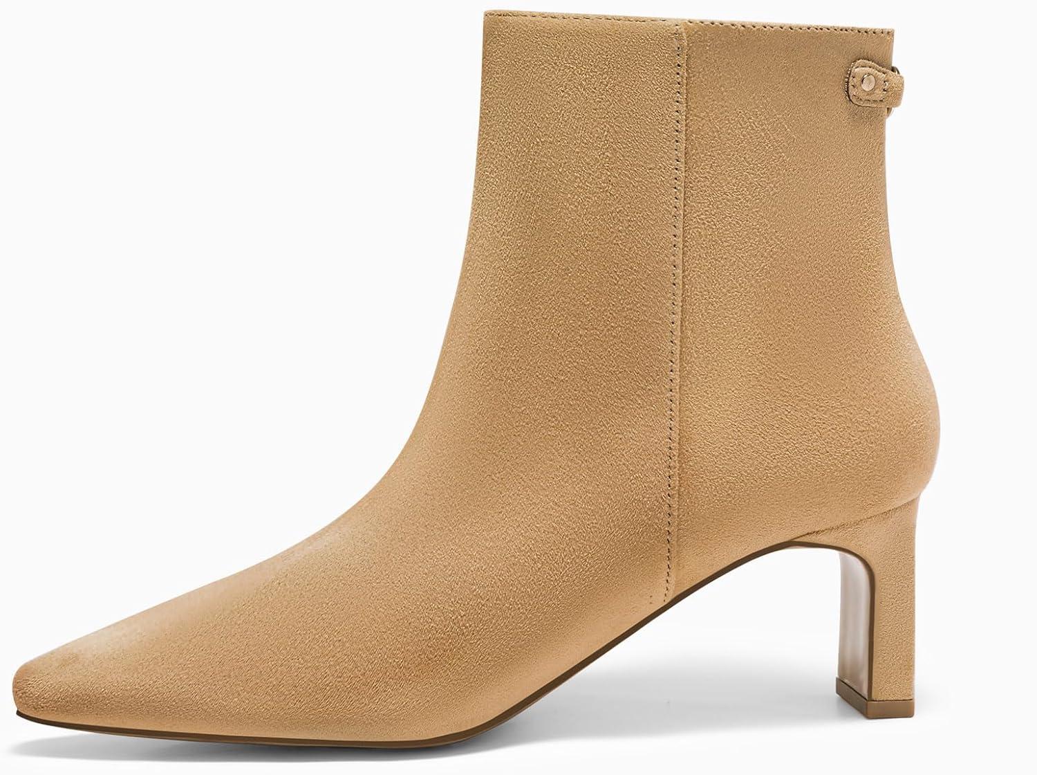 image:imageCoutgo Womens Ankle Boots Chunky Heel Closed Toe Booties Side Zipper Winter Dress ShoesKhaki