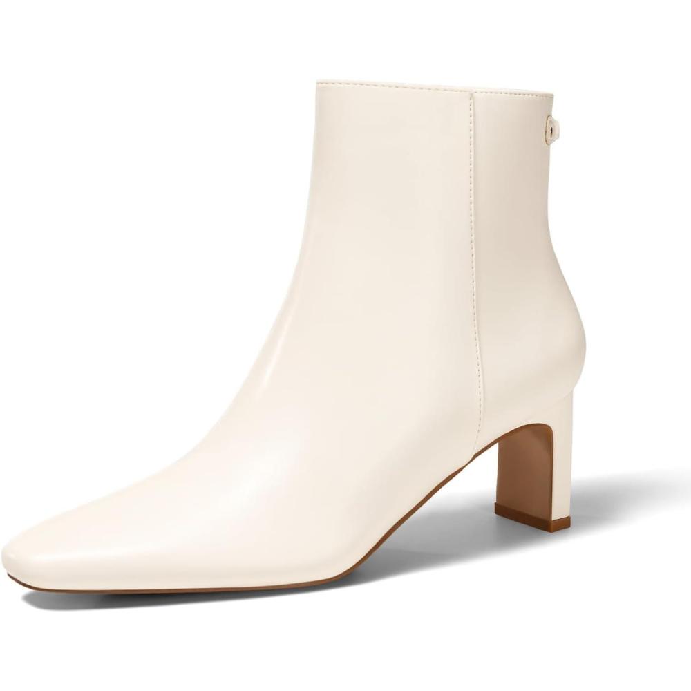 image:imageCoutgo Womens Ankle Boots Chunky Heel Closed Toe Booties Side Zipper Winter Dress ShoesBeige
