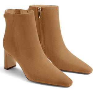 Coutgo Womens Ankle Boots Chunky Heel Closed Toe Booties Side Zipper Winter Dress Shoes(Brown)
