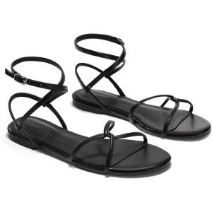 Coutgo Womens Flat Sandals Strappy Open Toe Cross Lace Up Ankle Strap Summer Dressy Beach Shoes(Black)