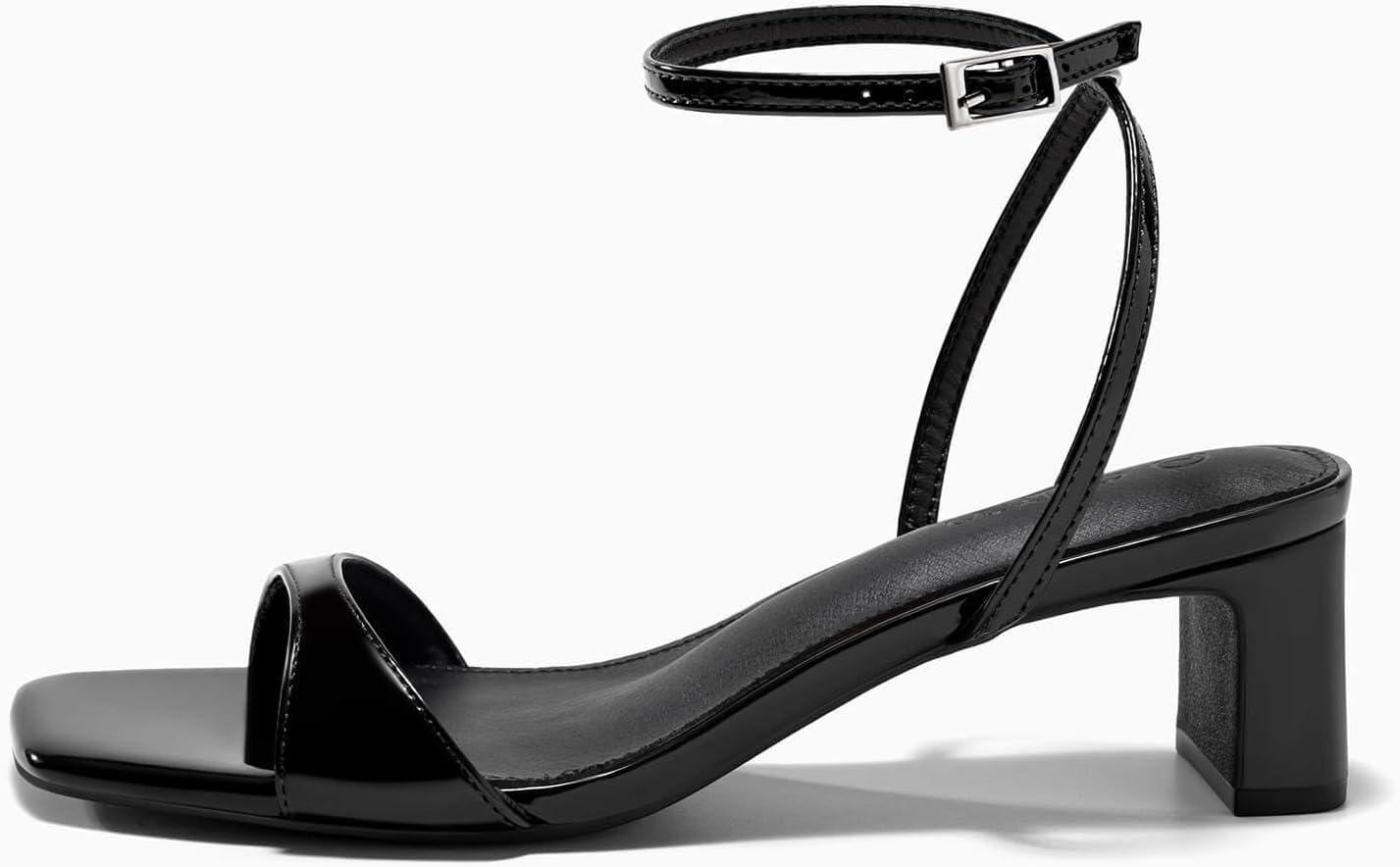 image:imageCoutgo Womens Chunky Low Heel Sandals Open Square Toe Ankle Strap Wedding Prom Dressy ShoesBlack