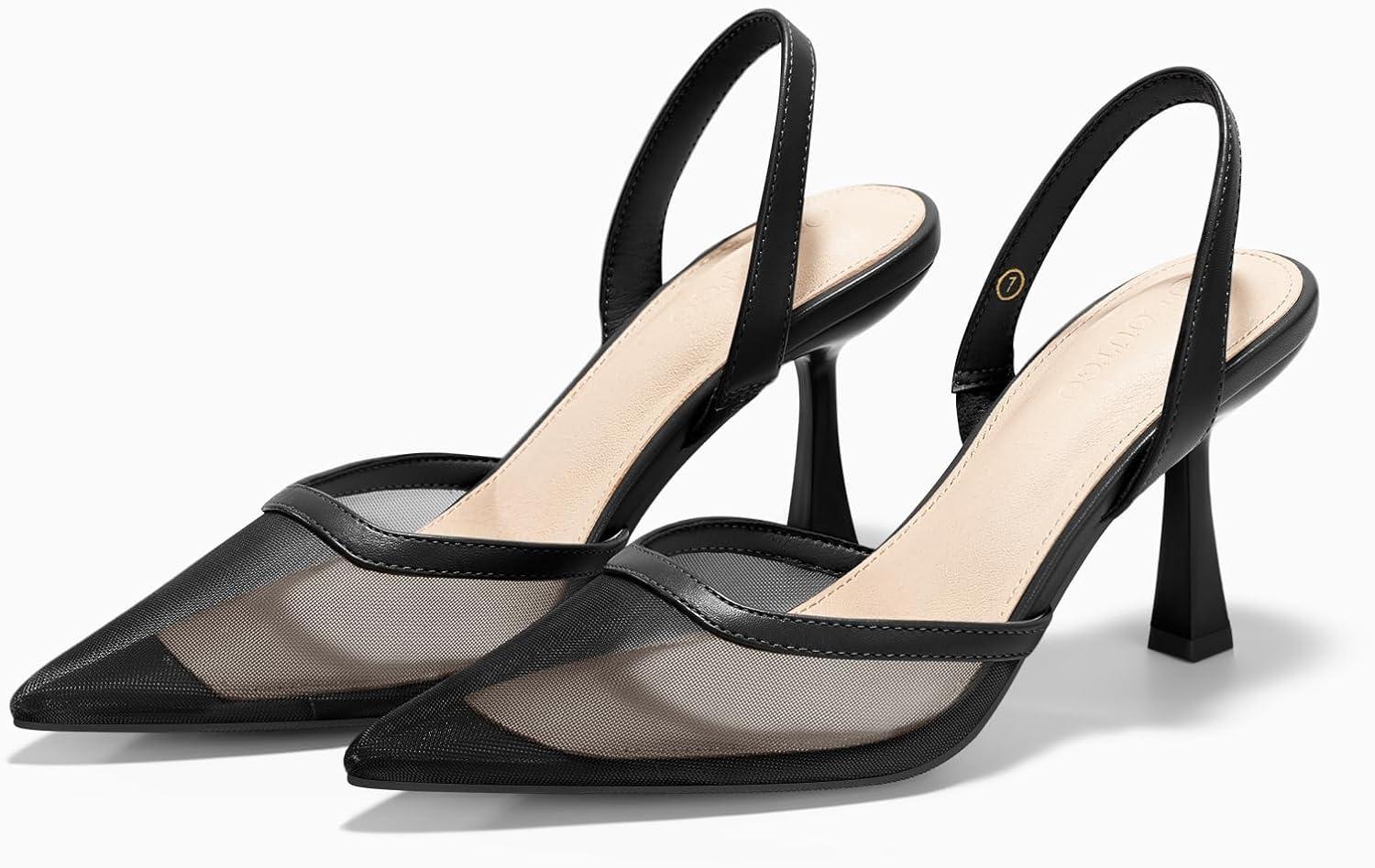 image:imageCoutgo Womens Slingback High Heels Sandals Mesh Closed Pointed Toe Stiletto Pumps Party Wedding Dress ShoesBlack