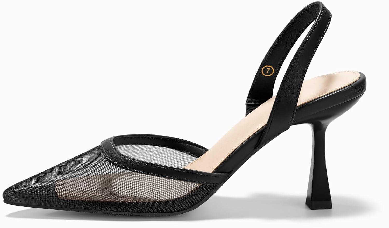 image:imageCoutgo Womens Slingback High Heels Sandals Mesh Closed Pointed Toe Stiletto Pumps Party Wedding Dress ShoesBlack
