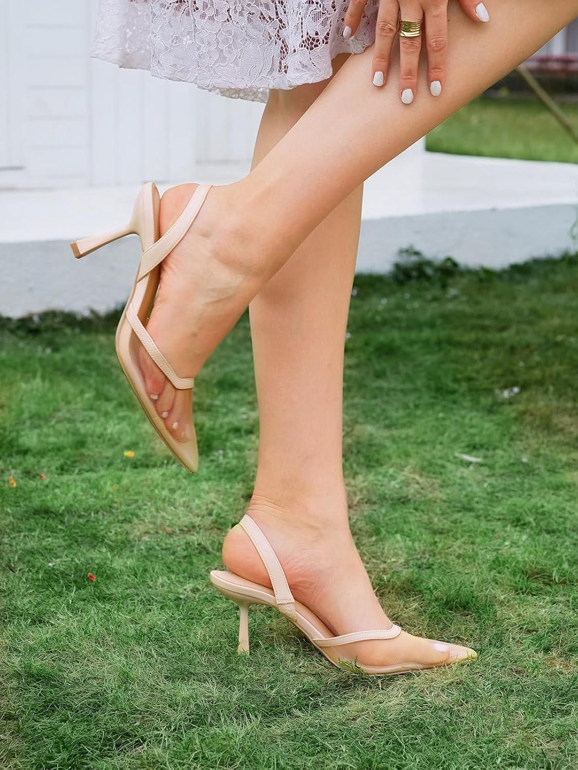 image:imageCoutgo Womens Slingback High Heels Sandals Mesh Closed Pointed Toe Stiletto Pumps Party Wedding Dress ShoesKhaki