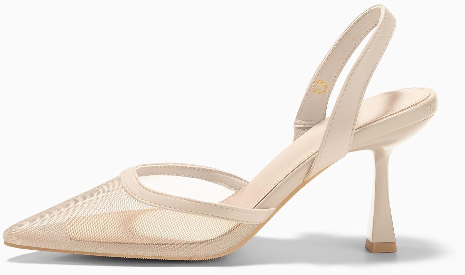 image:imageCoutgo Womens Slingback High Heels Sandals Mesh Closed Pointed Toe Stiletto Pumps Party Wedding Dress ShoesKhaki