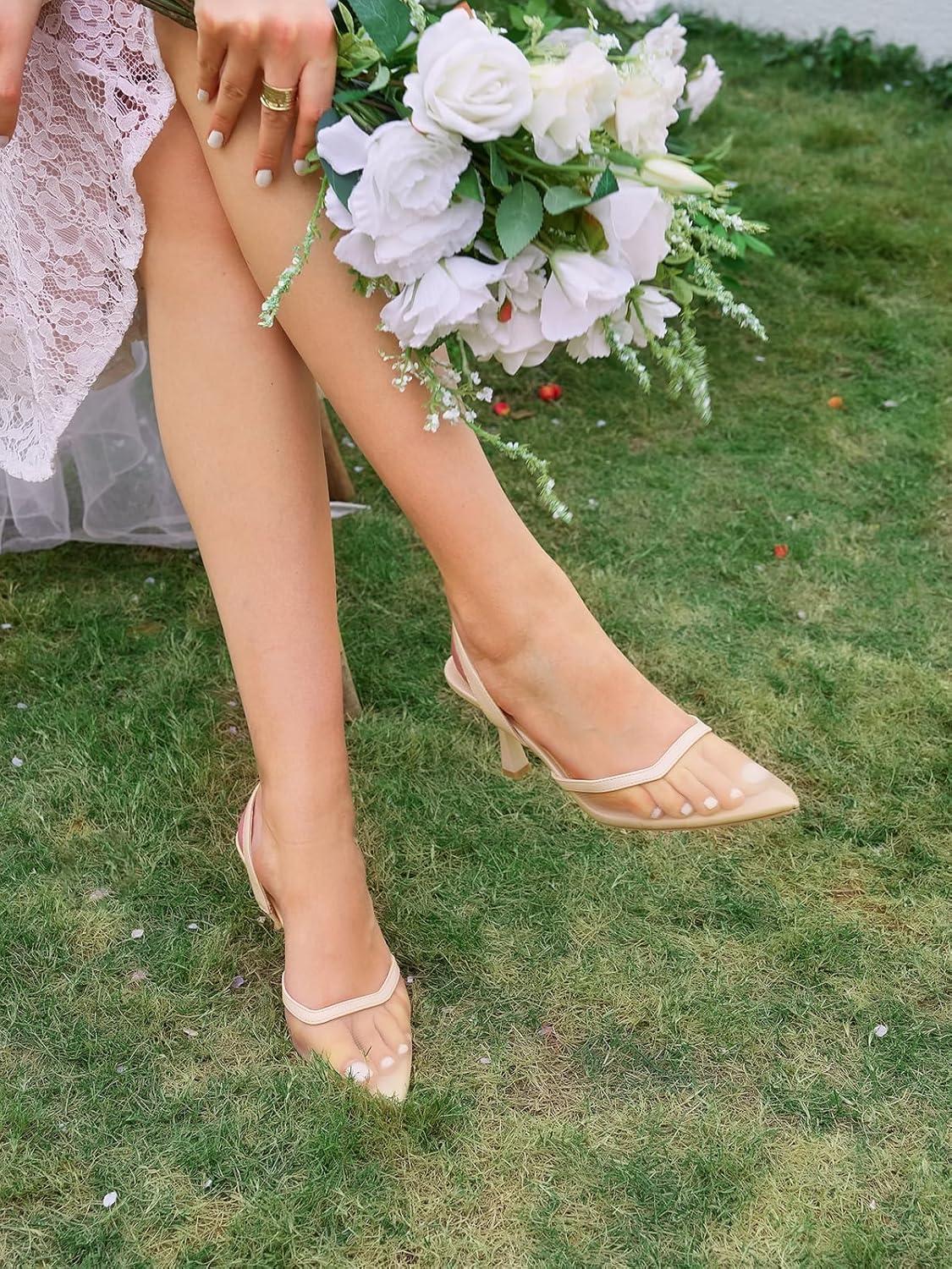 image:imageCoutgo Womens Slingback High Heels Sandals Mesh Closed Pointed Toe Stiletto Pumps Party Wedding Dress ShoesKhaki