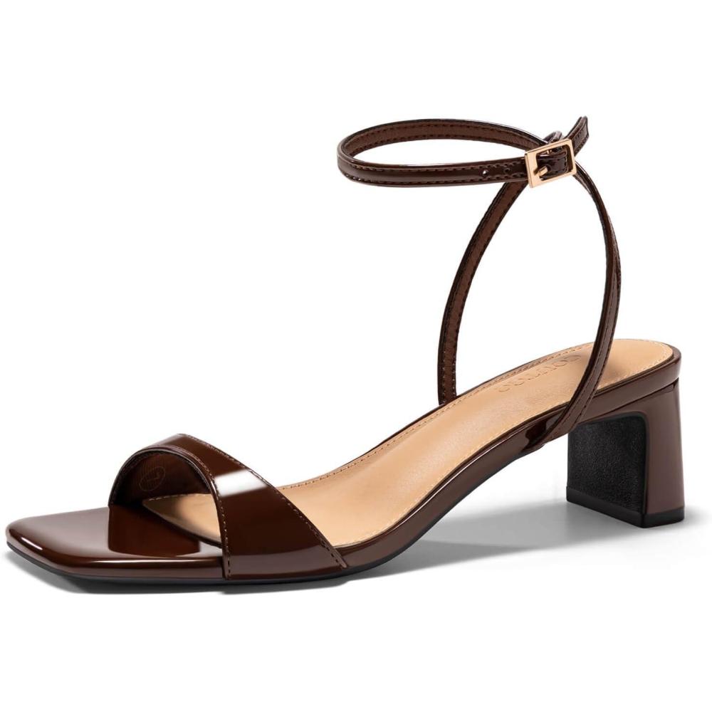 image:imageCoutgo Womens Chunky Low Heel Sandals Open Square Toe Ankle Strap Wedding Prom Dressy ShoesDark Brown