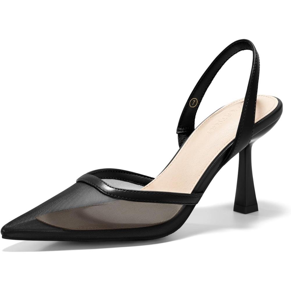 image:imageCoutgo Womens Slingback High Heels Sandals Mesh Closed Pointed Toe Stiletto Pumps Party Wedding Dress ShoesBlack