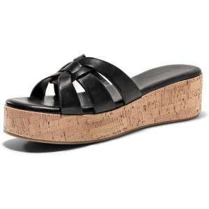 Coutgo Women’s Platform Sandals Open Toe Slip On Low Wedge Slides Cork Heeled Beach Vacation Shoes(Black)