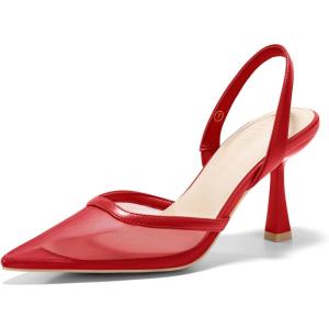 Coutgo Womens Slingback High Heels Sandals Mesh Closed Pointed Toe Stiletto Pumps Party Wedding Dress Shoes(Red)
