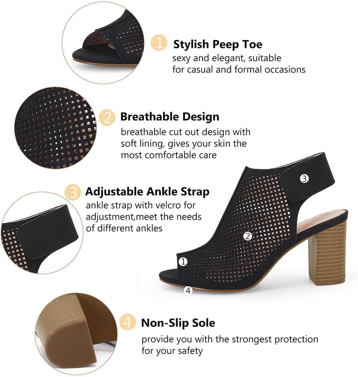 image:imageCoutgo Heels for Women Open Toe Boots Cutout Ankle Strap High Heel Chunky Block SandalsBlack