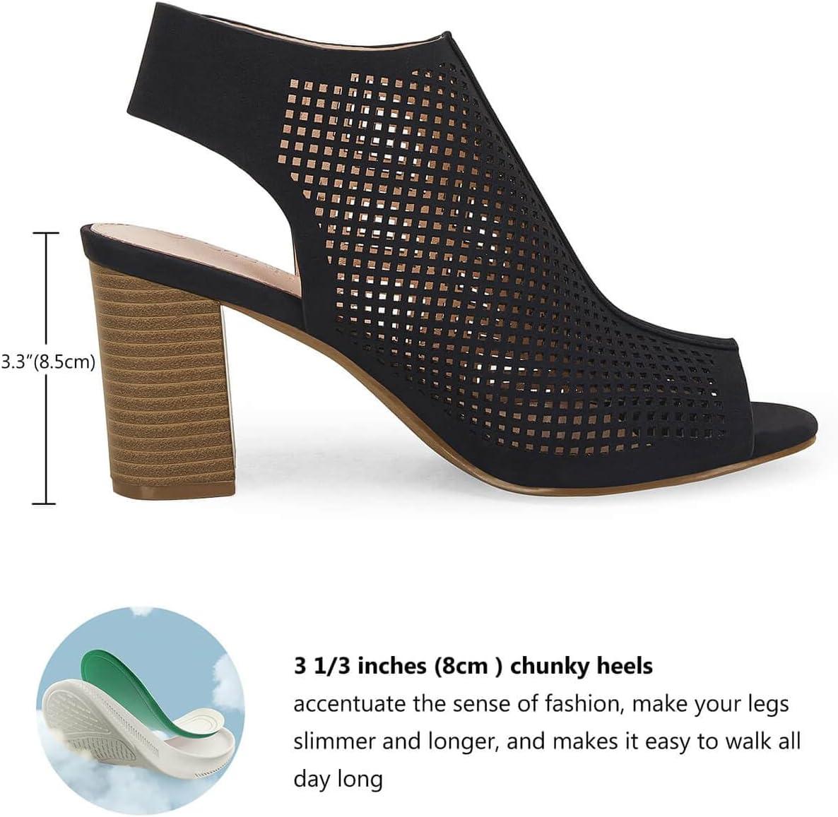 image:imageCoutgo Heels for Women Open Toe Boots Cutout Ankle Strap High Heel Chunky Block SandalsBlack