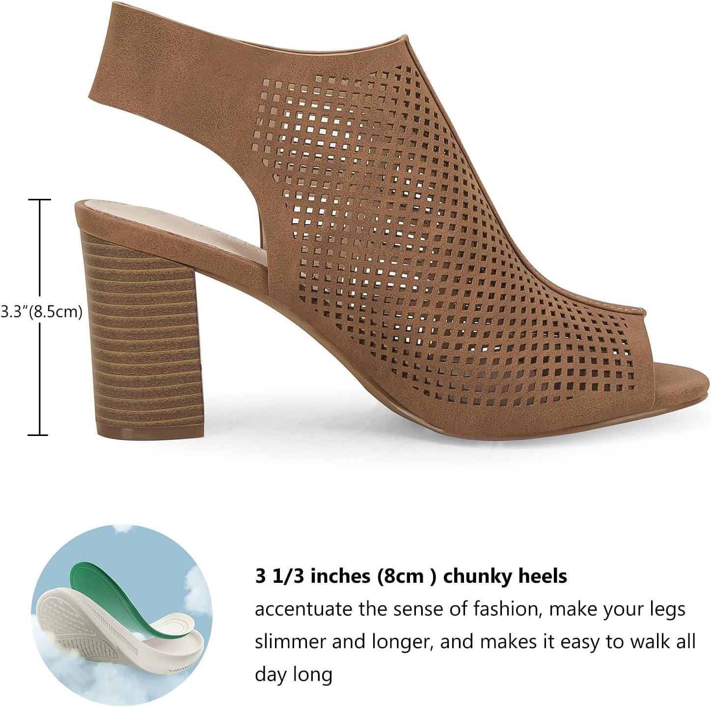 image:imageCoutgo Heels for Women Open Toe Boots Cutout Ankle Strap High Heel Chunky Block SandalsBrown