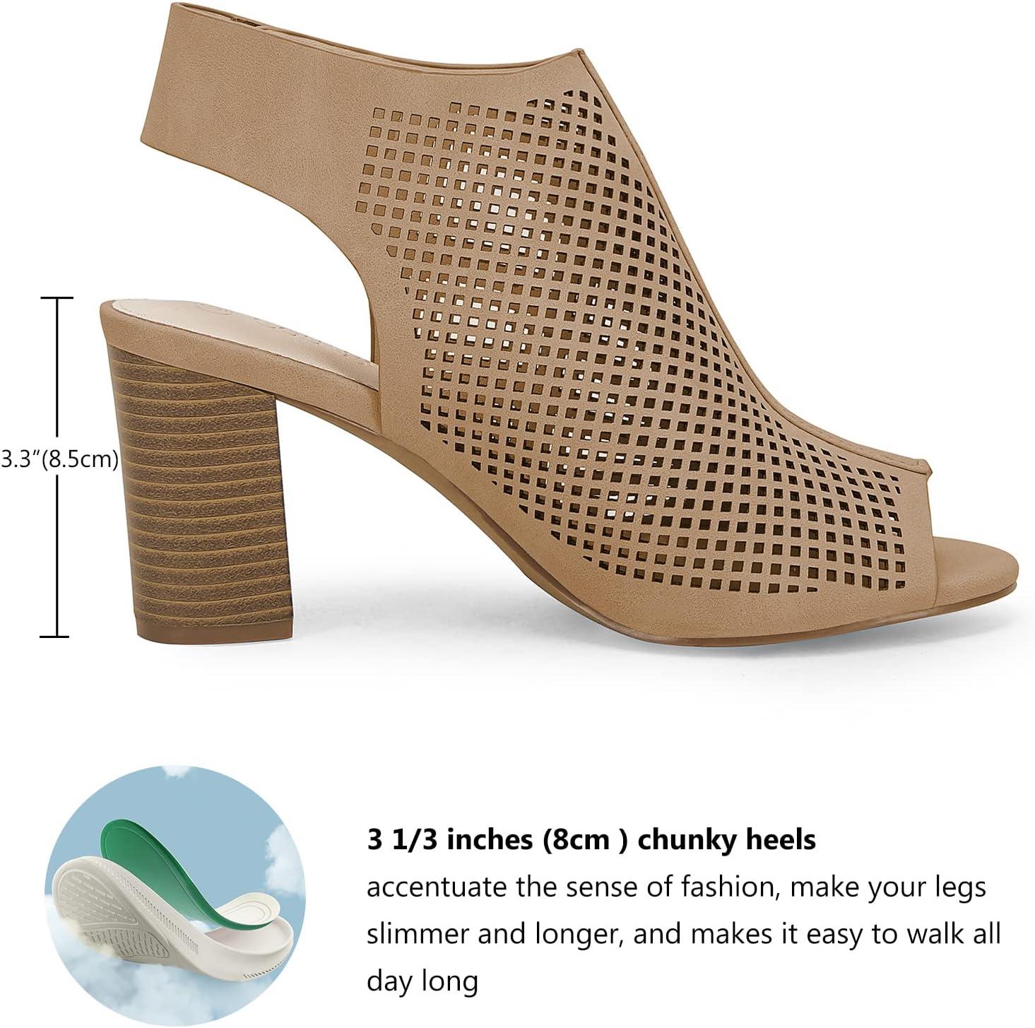 image:imageCoutgo Heels for Women Open Toe Boots Cutout Ankle Strap High Heel Chunky Block SandalsTan