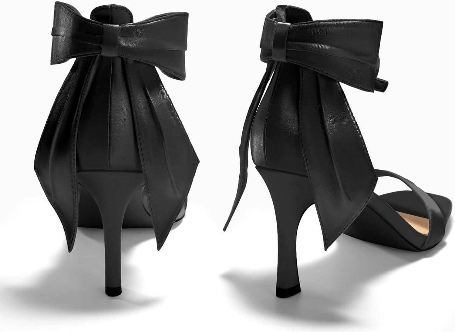 image:imageCoutgo Womens Bow Tie High Heels One Strap Heeled Sandals Sexy Stiletto Open Toe Wedding Bride ShoesBlack