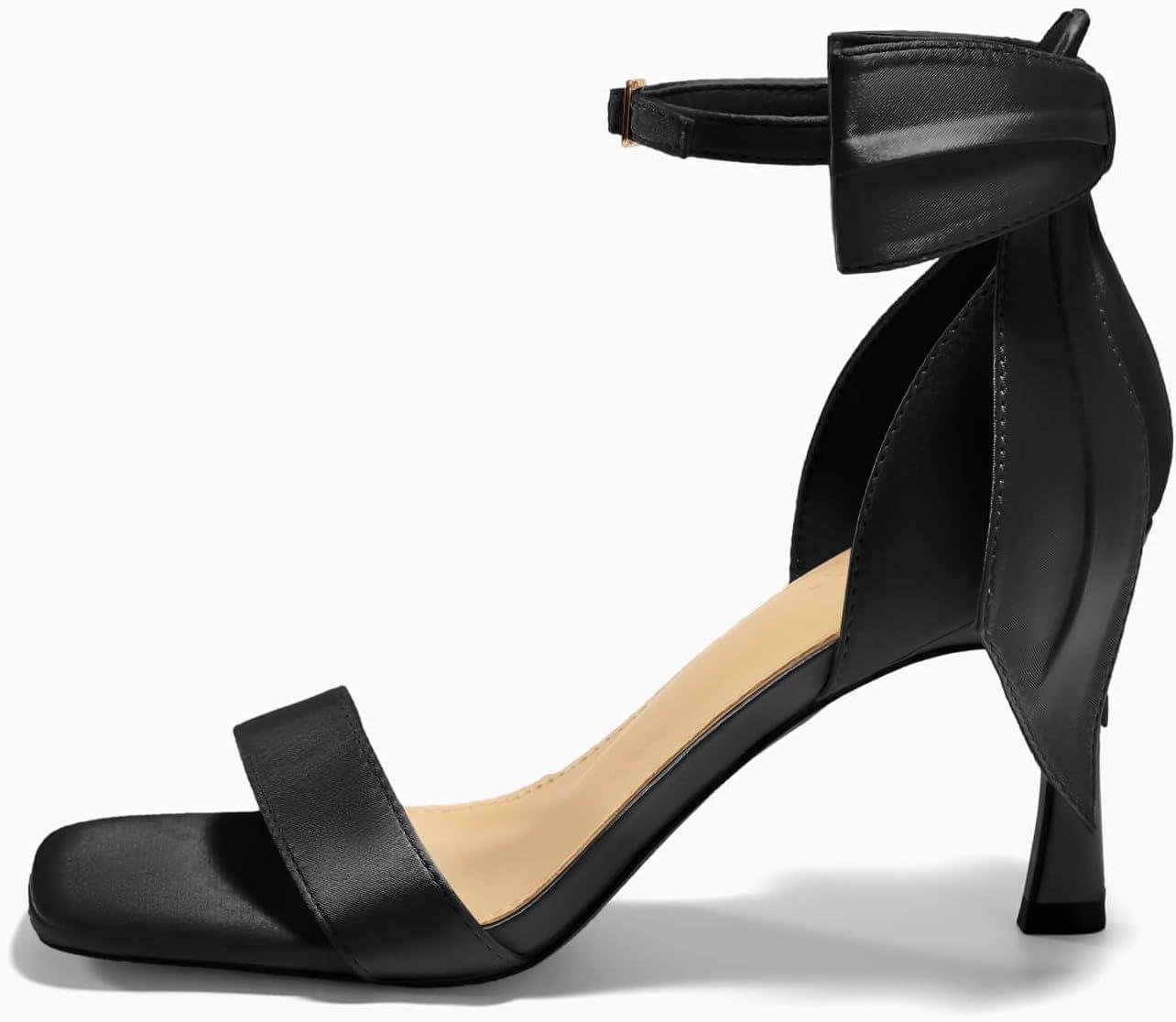 image:imageCoutgo Womens Bow Tie High Heels One Strap Heeled Sandals Sexy Stiletto Open Toe Wedding Bride ShoesBlack