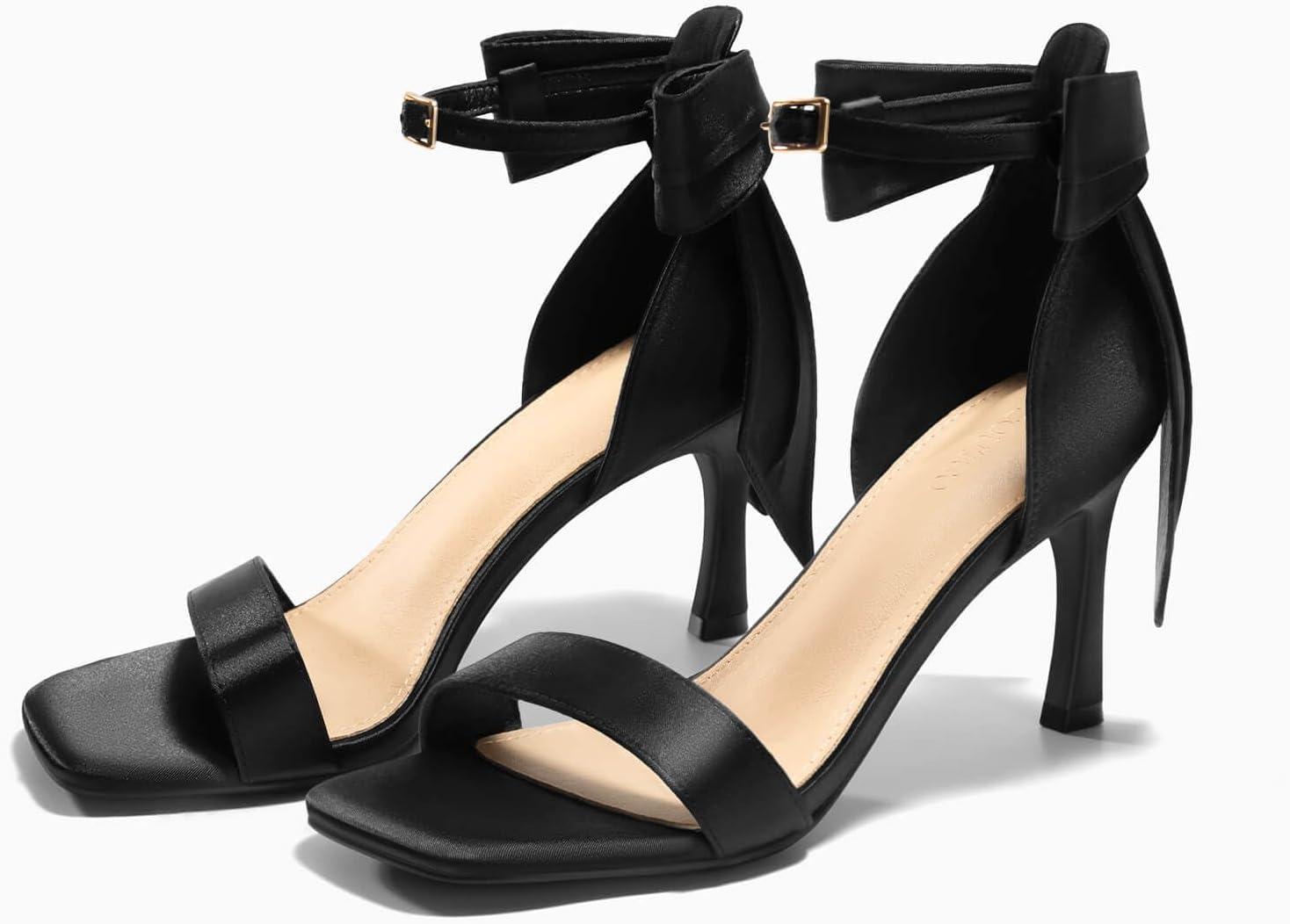 image:imageCoutgo Womens Bow Tie High Heels One Strap Heeled Sandals Sexy Stiletto Open Toe Wedding Bride ShoesBlack