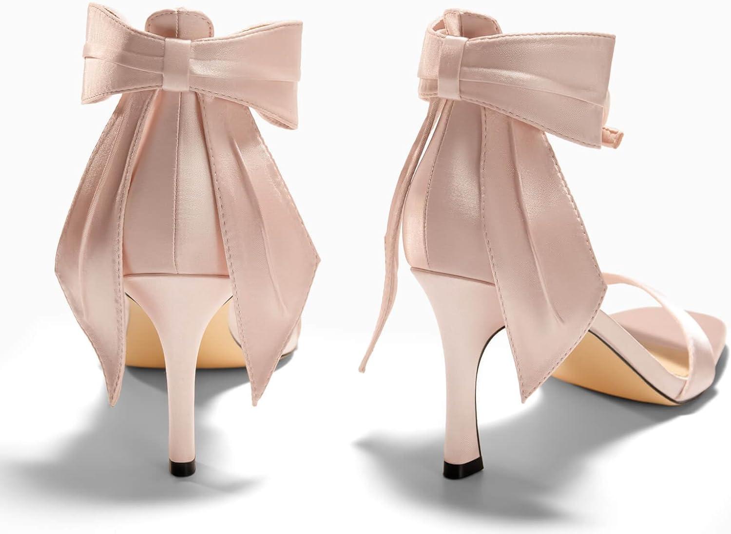 image:imageCoutgo Womens Bow Tie High Heels One Strap Heeled Sandals Sexy Stiletto Open Toe Wedding Bride ShoesNude