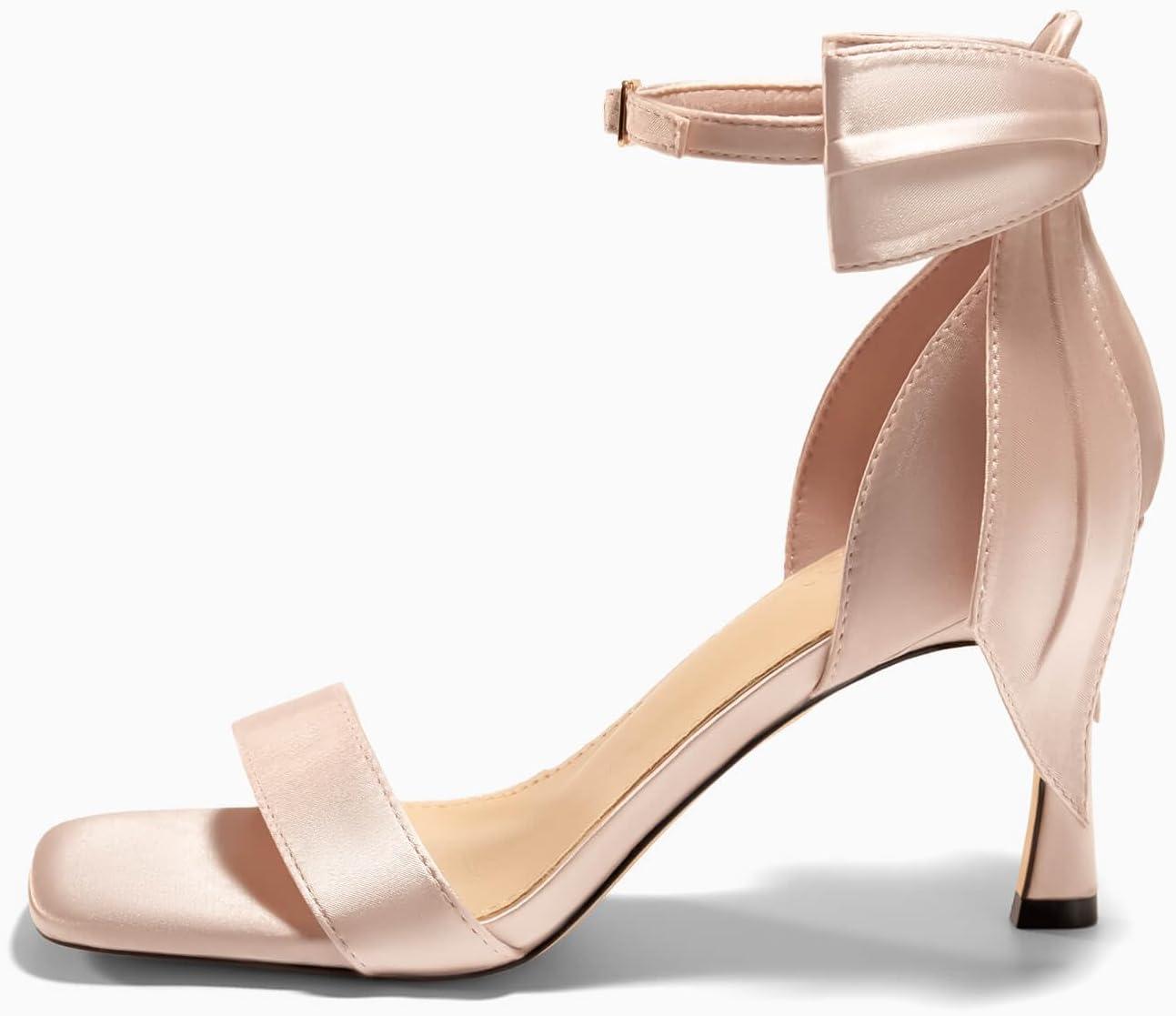 image:imageCoutgo Womens Bow Tie High Heels One Strap Heeled Sandals Sexy Stiletto Open Toe Wedding Bride ShoesNude