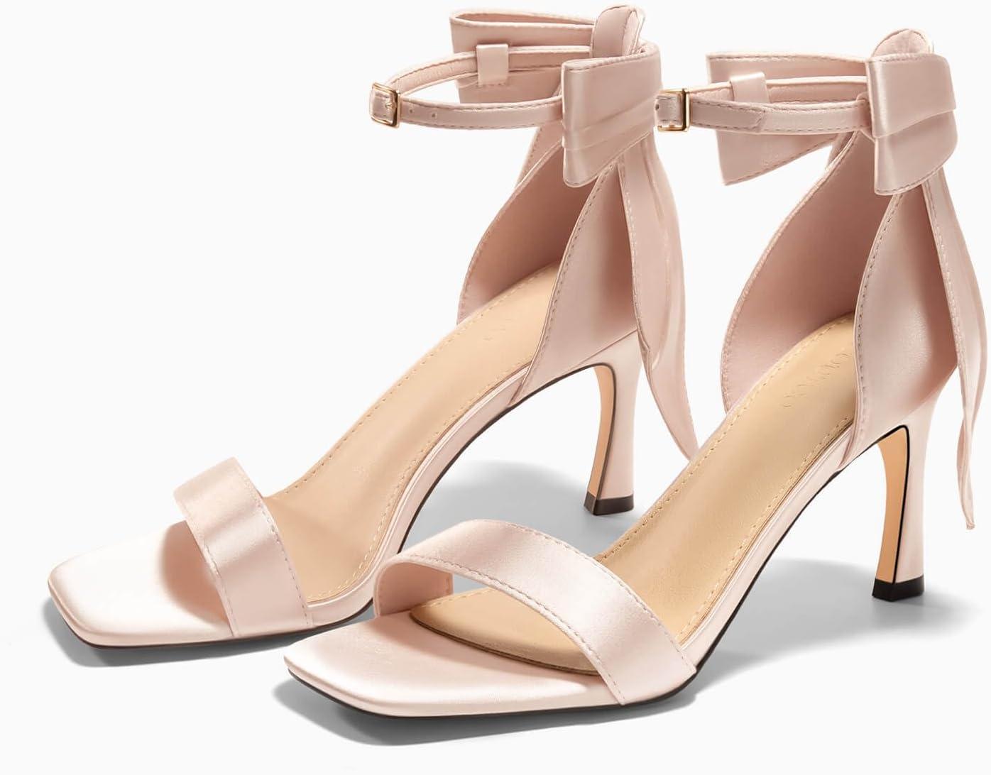image:imageCoutgo Womens Bow Tie High Heels One Strap Heeled Sandals Sexy Stiletto Open Toe Wedding Bride ShoesNude