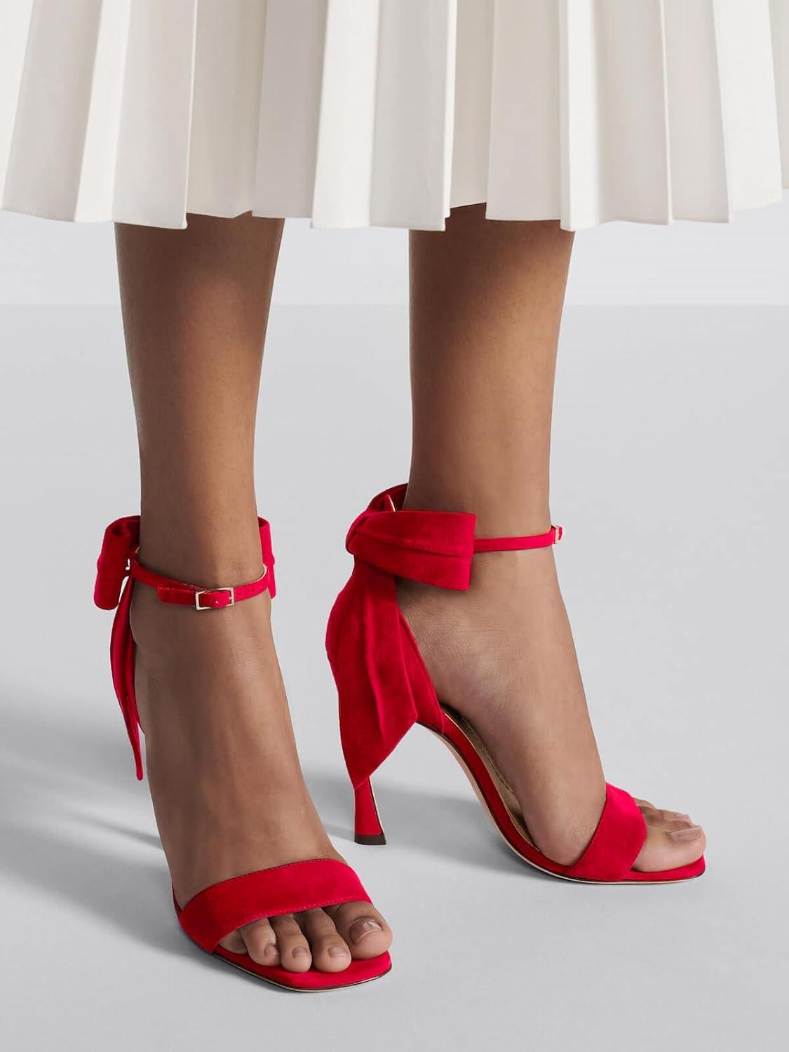 image:imageCoutgo Womens Bow Tie High Heels One Strap Heeled Sandals Sexy Stiletto Open Toe Wedding Bride ShoesRed