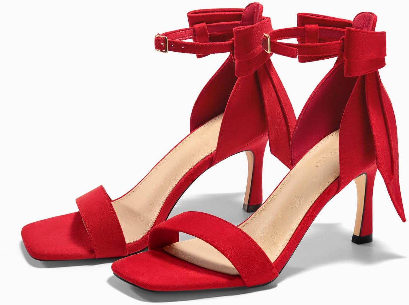 image:imageCoutgo Womens Bow Tie High Heels One Strap Heeled Sandals Sexy Stiletto Open Toe Wedding Bride ShoesRed
