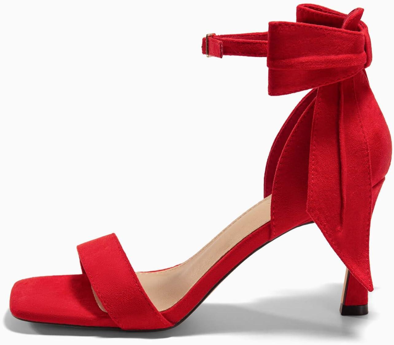 image:imageCoutgo Womens Bow Tie High Heels One Strap Heeled Sandals Sexy Stiletto Open Toe Wedding Bride ShoesRed
