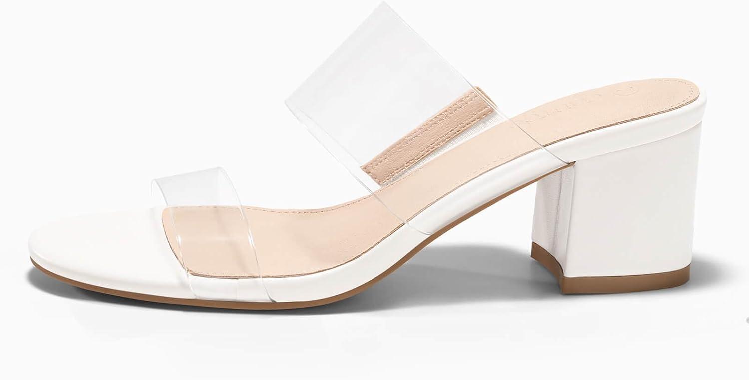 image:imageCoutgo Womens Clear Heeled Sandals Transparent Two Strap Chunky Block Heels Mules Open Toe Slip On Dress ShoesWhite