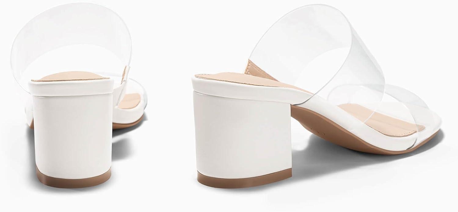 image:imageCoutgo Womens Clear Heeled Sandals Transparent Two Strap Chunky Block Heels Mules Open Toe Slip On Dress ShoesWhite