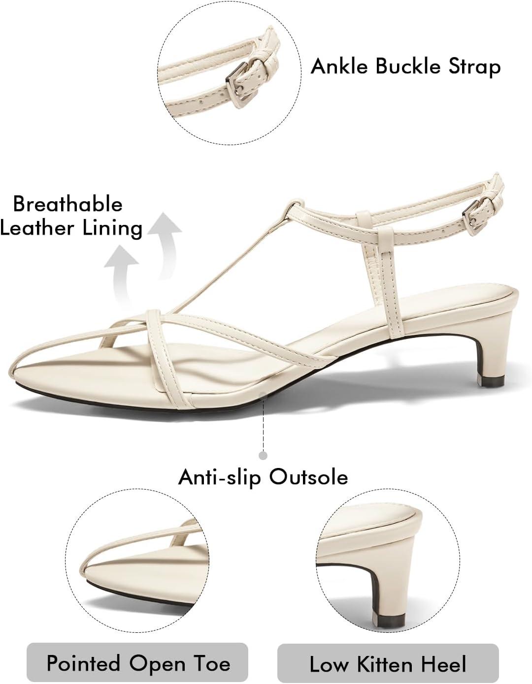 image:imageCoutgo Womens Dress Sandals Strappy Low Kitten Heels Pointed Open Toe Summer Beach ShoesBeige