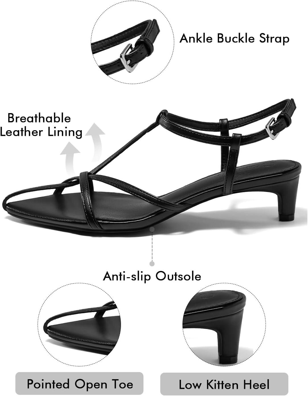 image:imageCoutgo Womens Dress Sandals Strappy Low Kitten Heels Pointed Open Toe Summer Beach ShoesBlack
