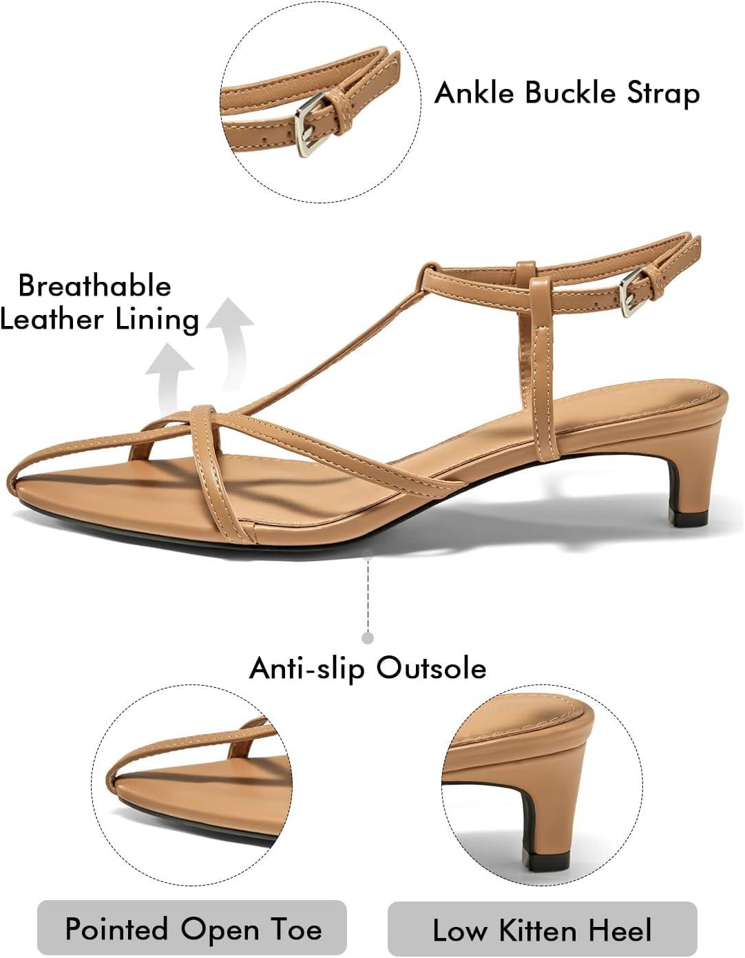 image:imageCoutgo Womens Dress Sandals Strappy Low Kitten Heels Pointed Open Toe Summer Beach ShoesKhaki