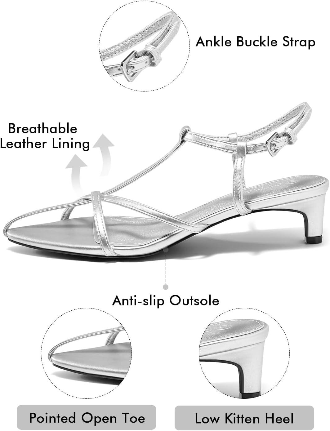 image:imageCoutgo Womens Dress Sandals Strappy Low Kitten Heels Pointed Open Toe Summer Beach ShoesSilver
