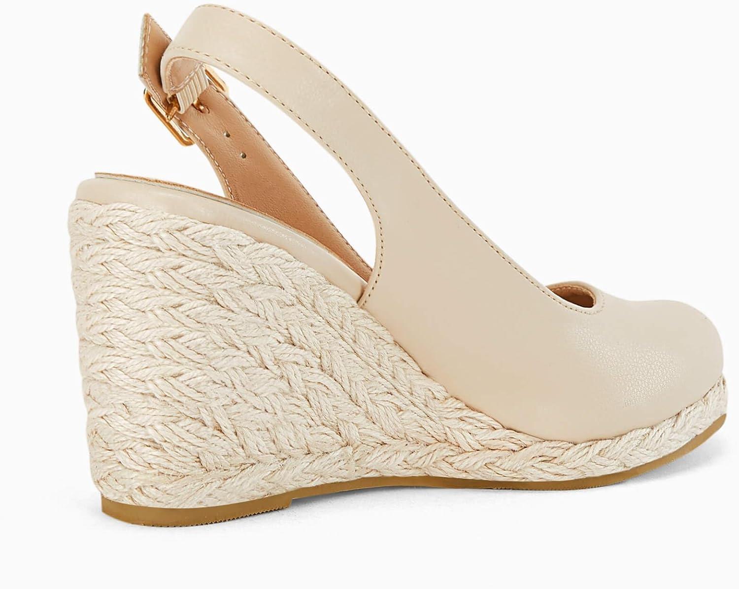 image:imageCoutgo Womens Espadrilles Wedge Sandals Closed Toe Slingback Wedges Pumps Platform Heeled SandalBeige