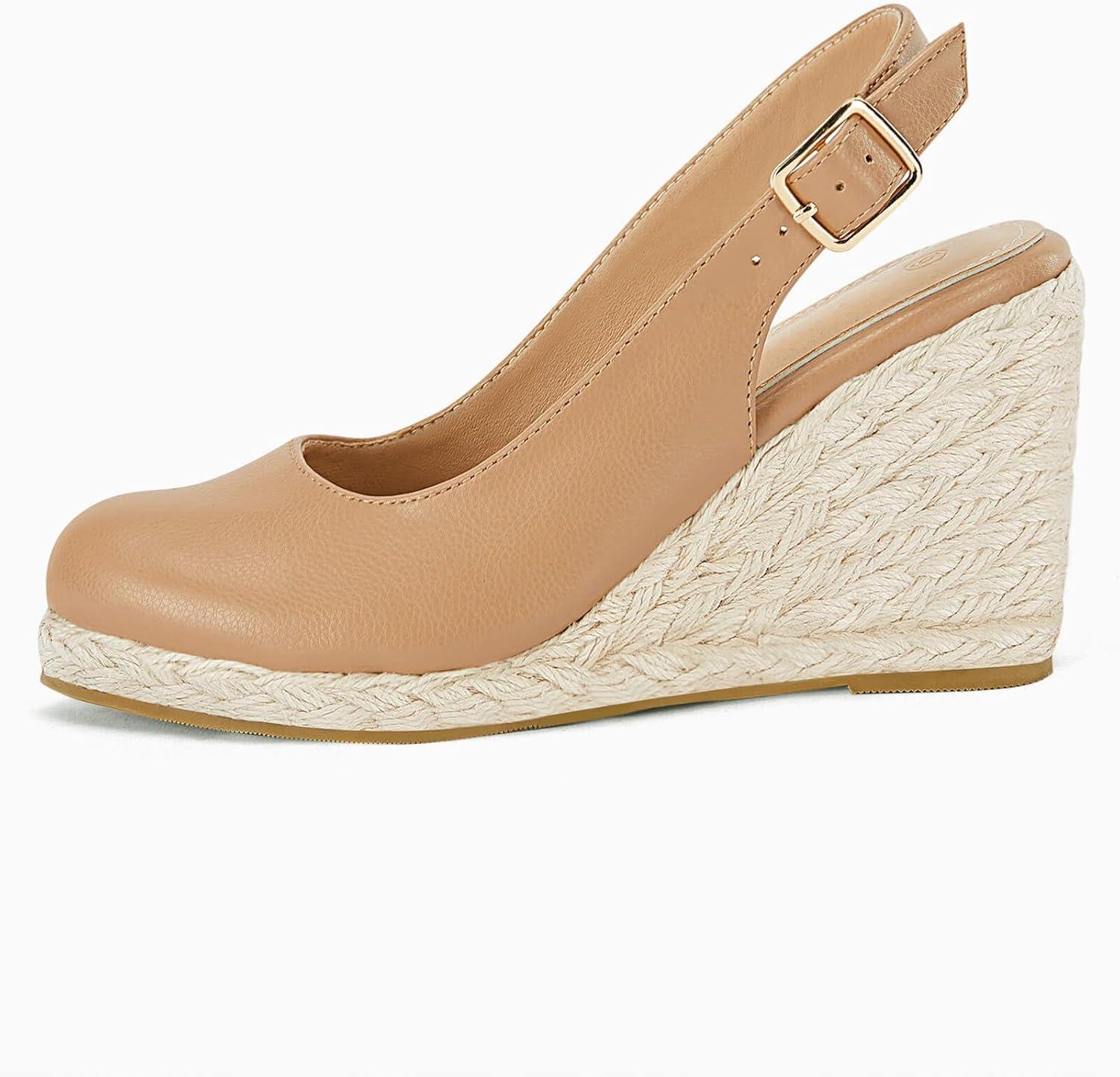 image:imageCoutgo Womens Espadrilles Wedge Sandals Closed Toe Slingback Wedges Pumps Platform Heeled SandalCamel