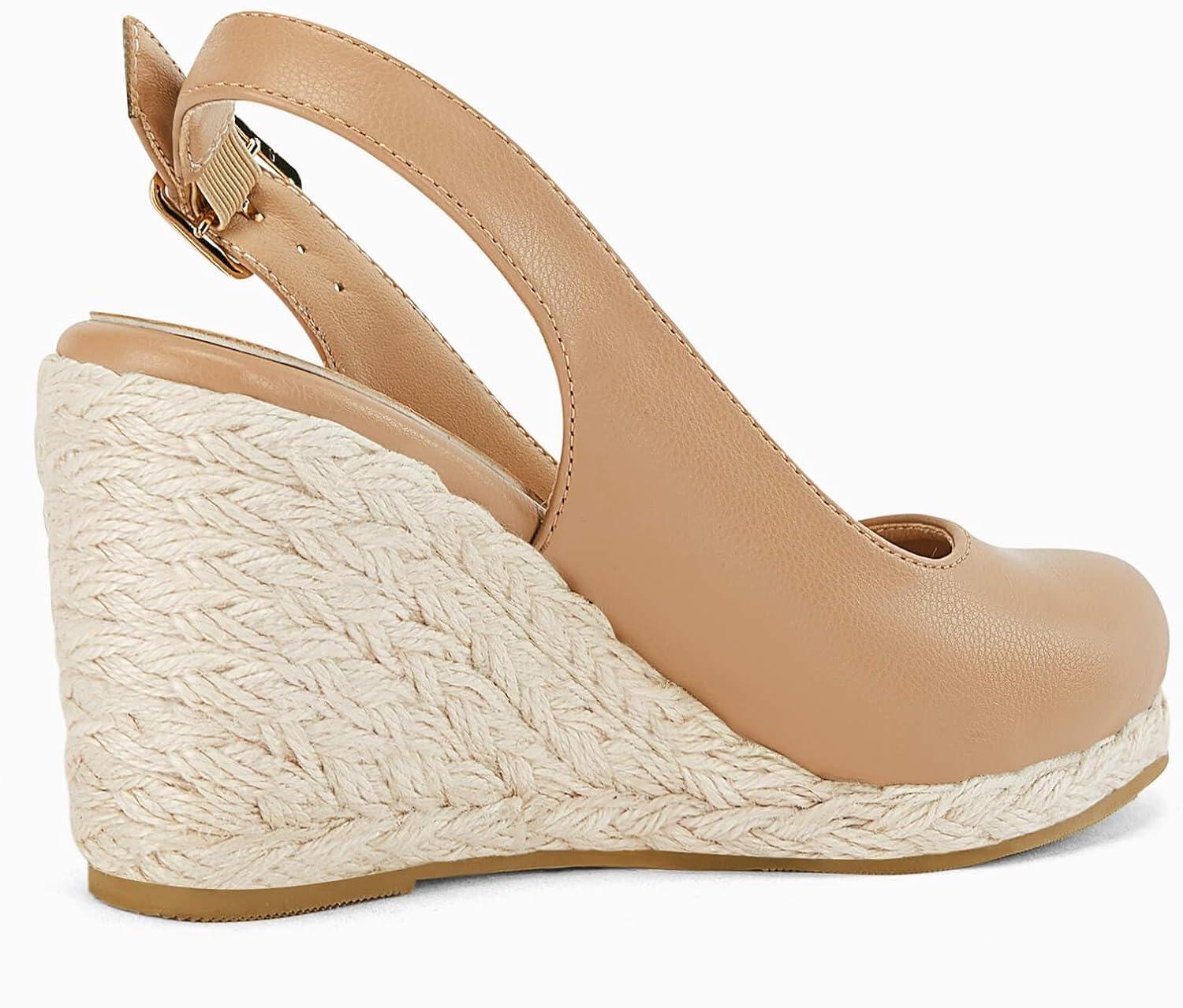 image:imageCoutgo Womens Espadrilles Wedge Sandals Closed Toe Slingback Wedges Pumps Platform Heeled SandalCamel