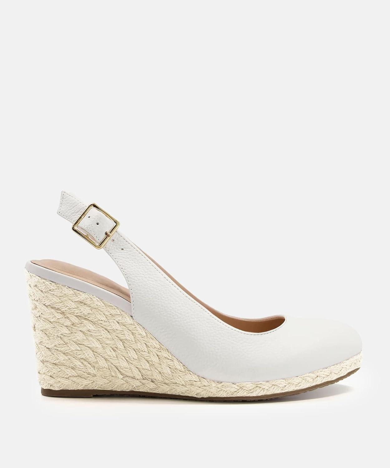 image:imageCoutgo Womens Espadrilles Wedge Sandals Closed Toe Slingback Wedges Pumps Platform Heeled SandalWhite