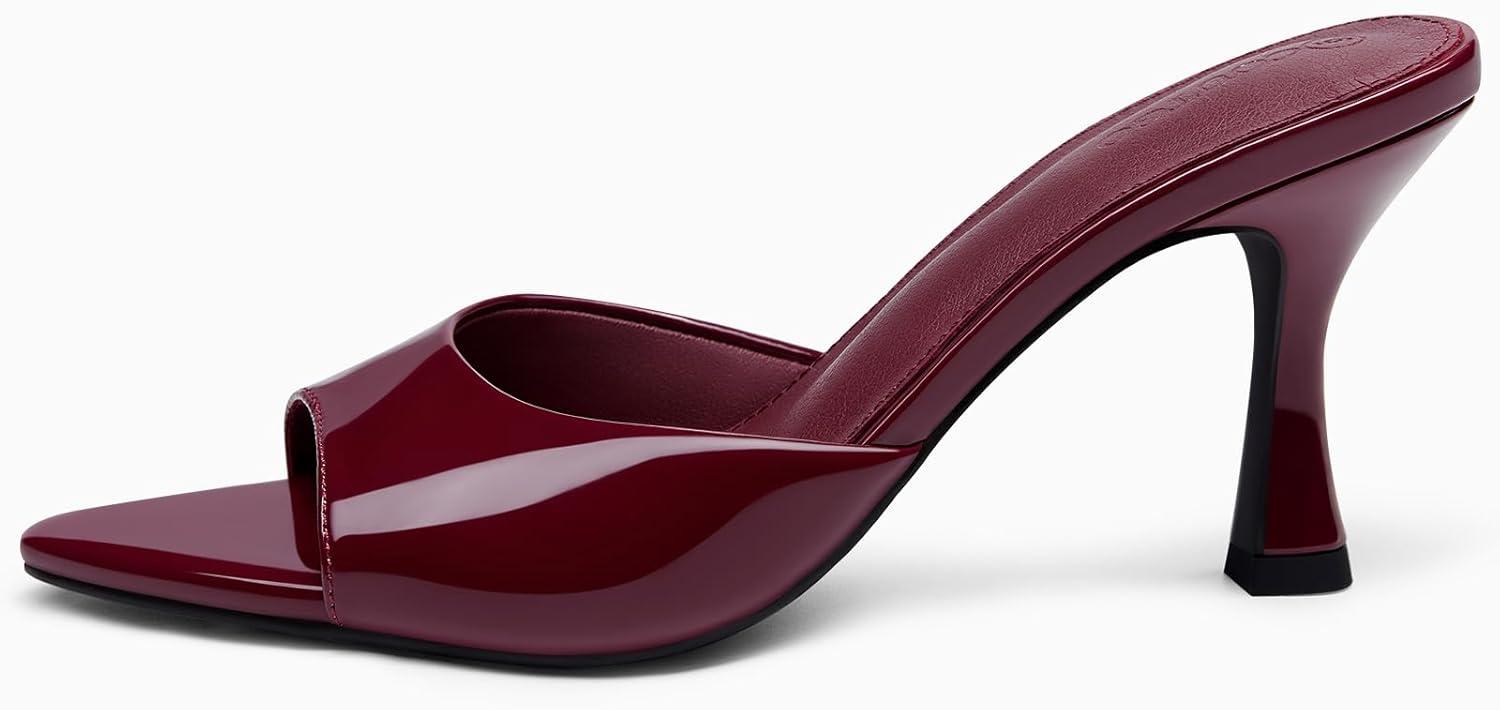 image:imageCoutgo Womens Heeled Mules Pointed Peep Toe High Heels Slip On Backless Mule Sandals Dress ShoesBurgundy