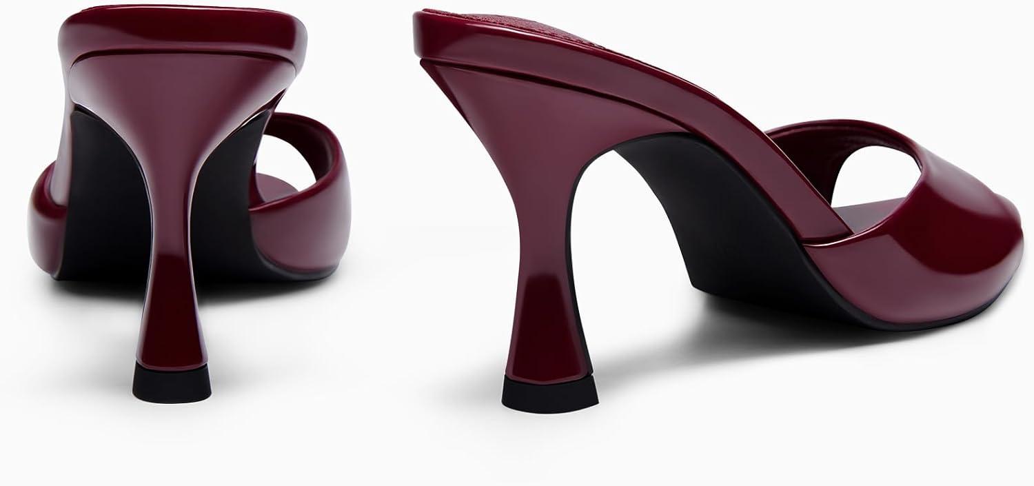 image:imageCoutgo Womens Heeled Mules Pointed Peep Toe High Heels Slip On Backless Mule Sandals Dress ShoesBurgundy
